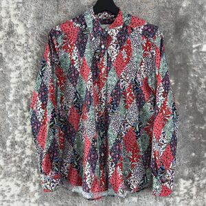 LOFT Women Sz M Floral Tropical Geometric Button Top Colorful Long Sleeve Shirt